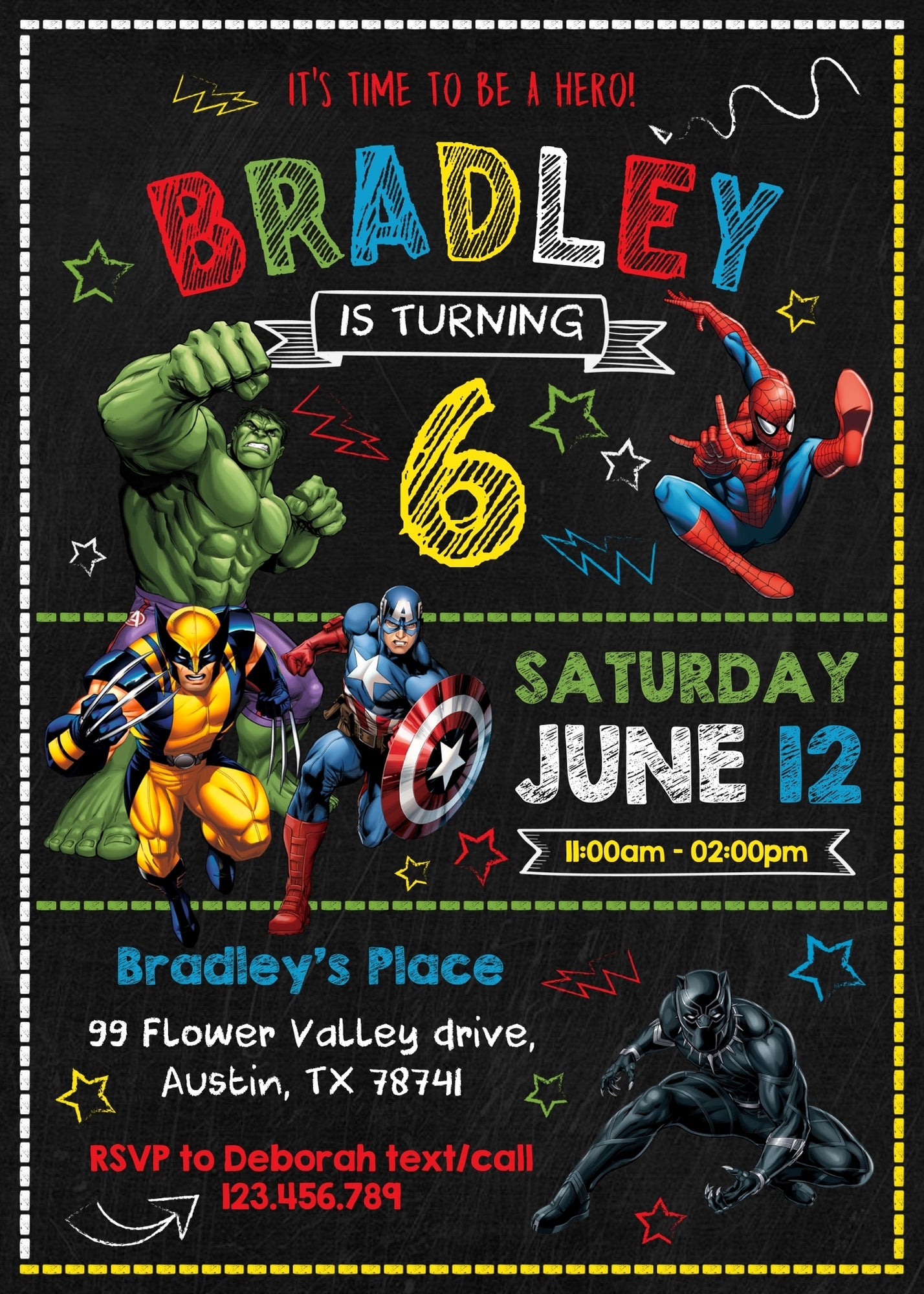 Avengers Marvel Superhero customizable invitation template | Share or Print | boy | BD095