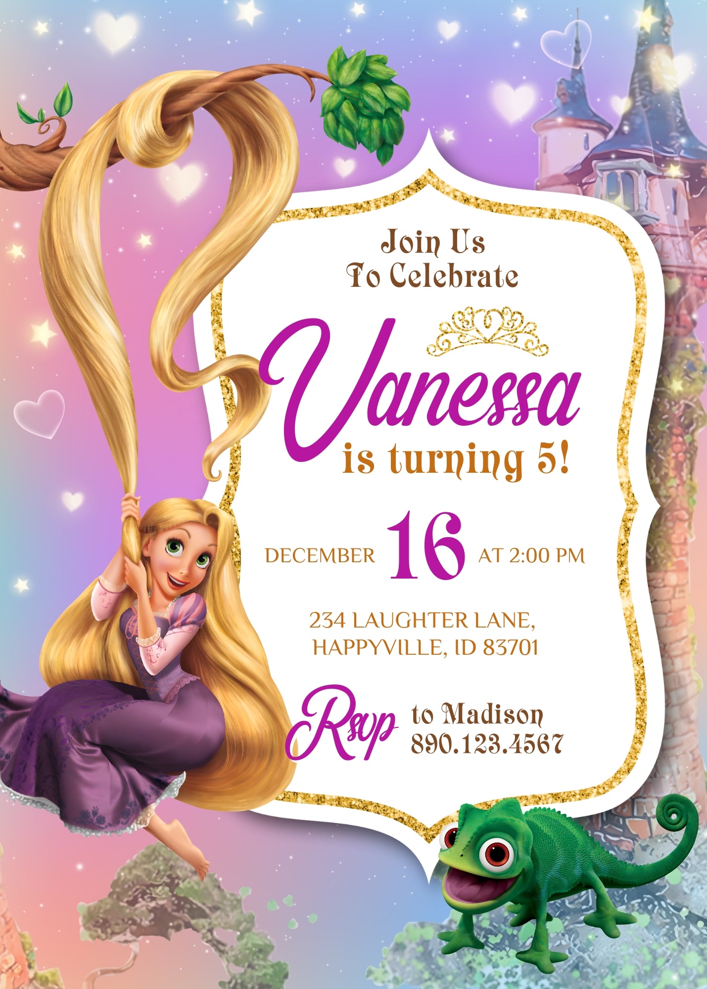 Rapunzel Princess Tangled customizable invitation template | Share or Print | girl | QG551