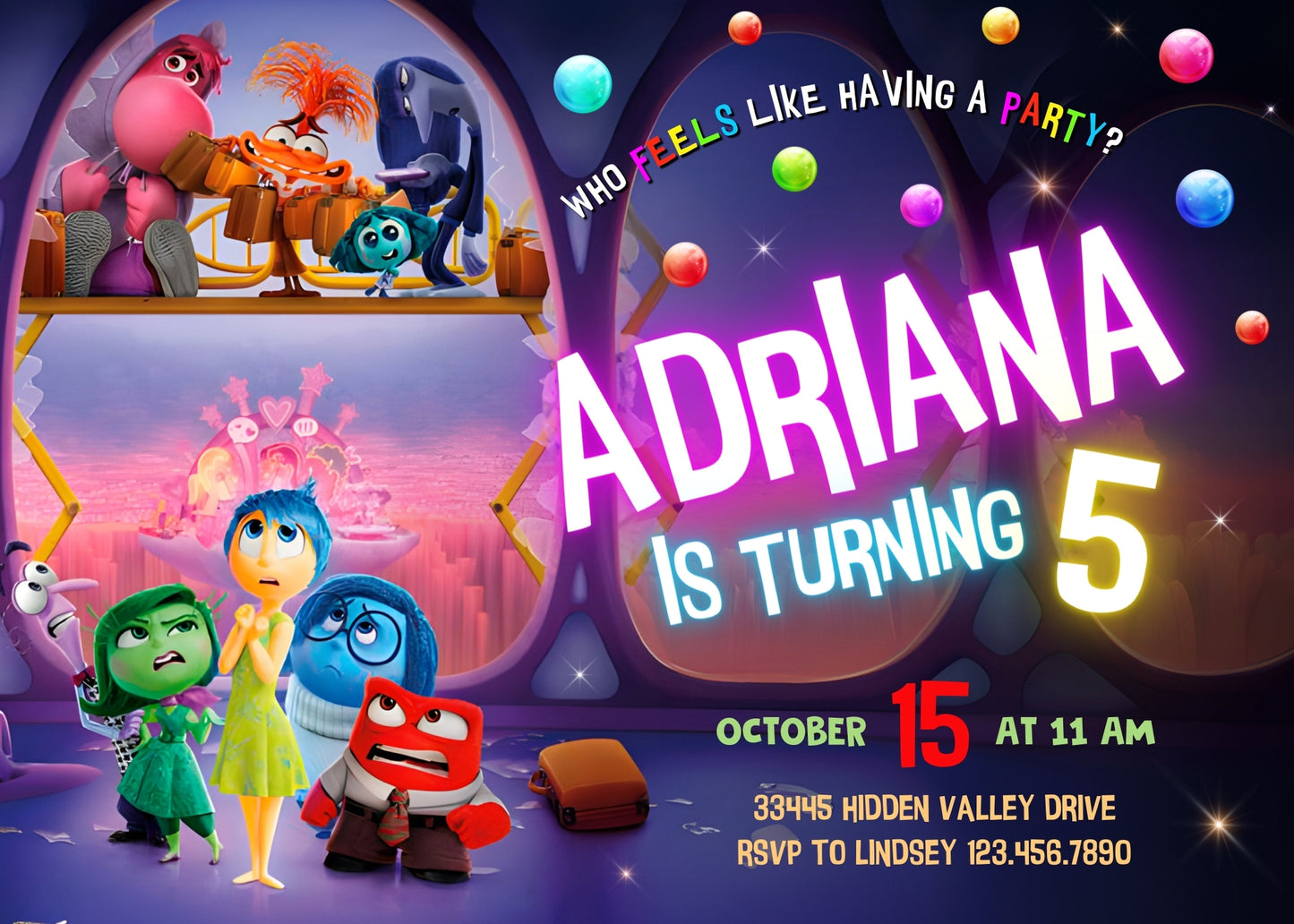 Inside Out 2 customizable invitation template | Share or Print | ZT968