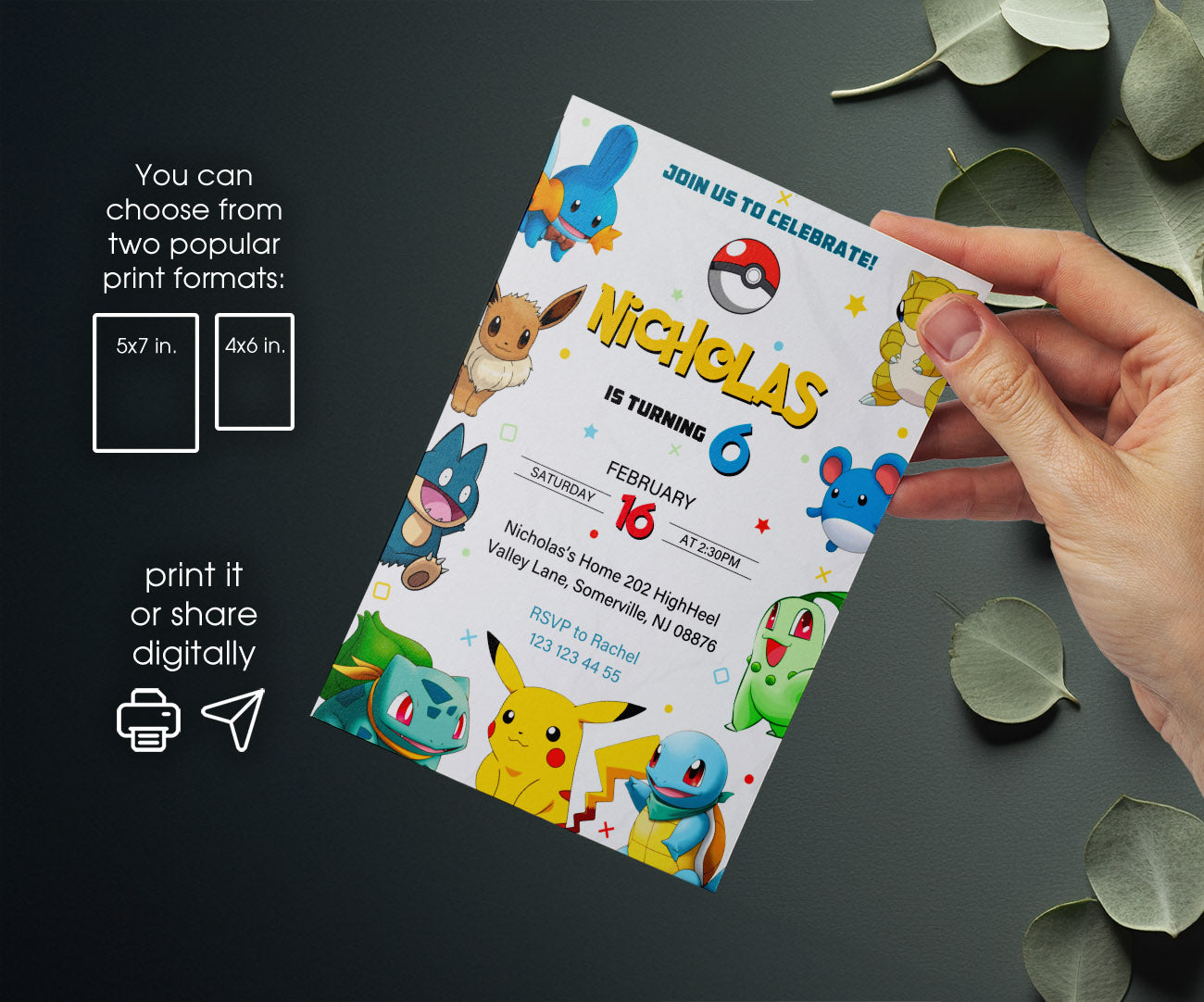 Pokemon Pikachu customizable invitation template | Share or Print | ER507