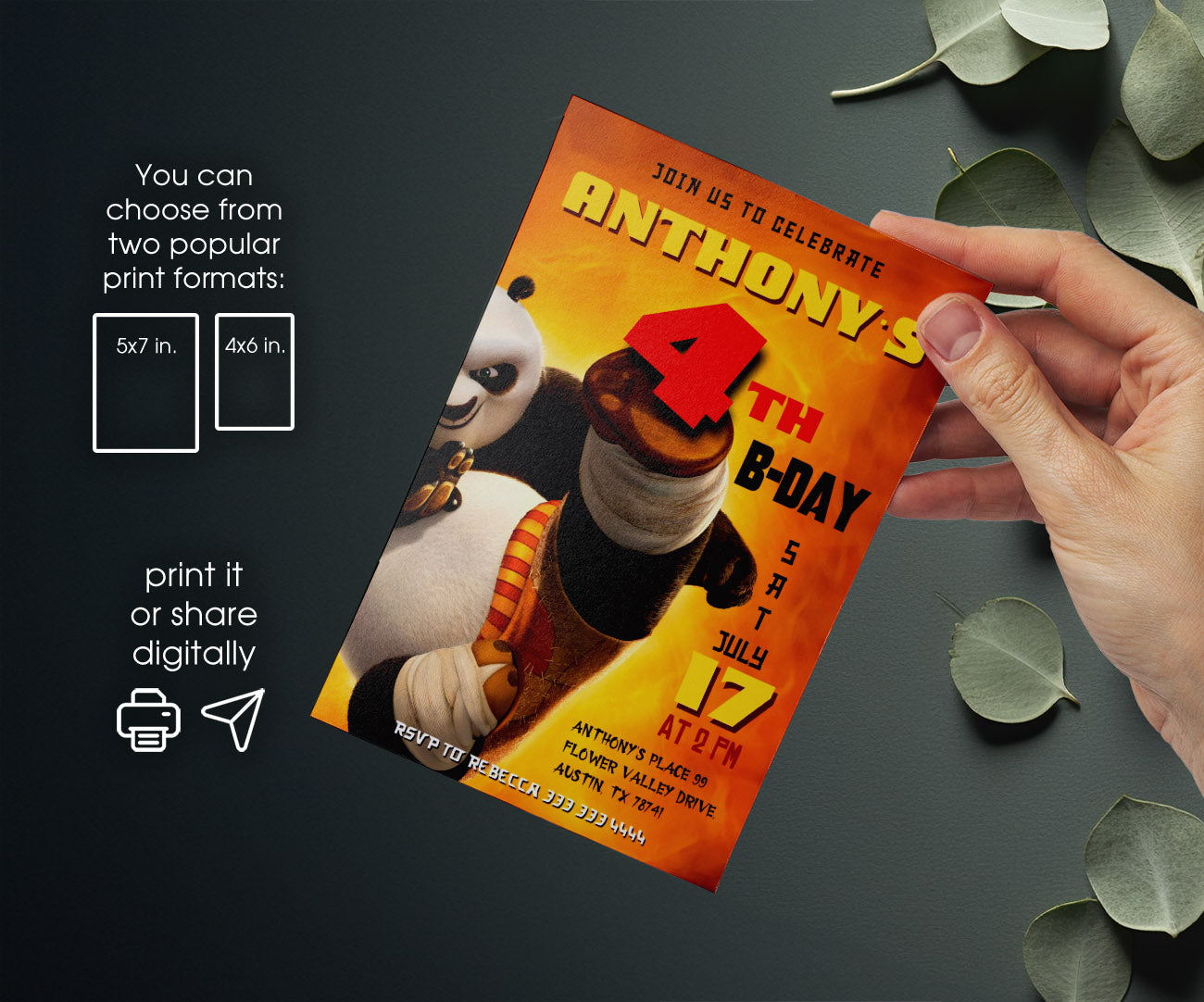 Kung Fu Panda Po customizable invitation template | Share or Print | LV012