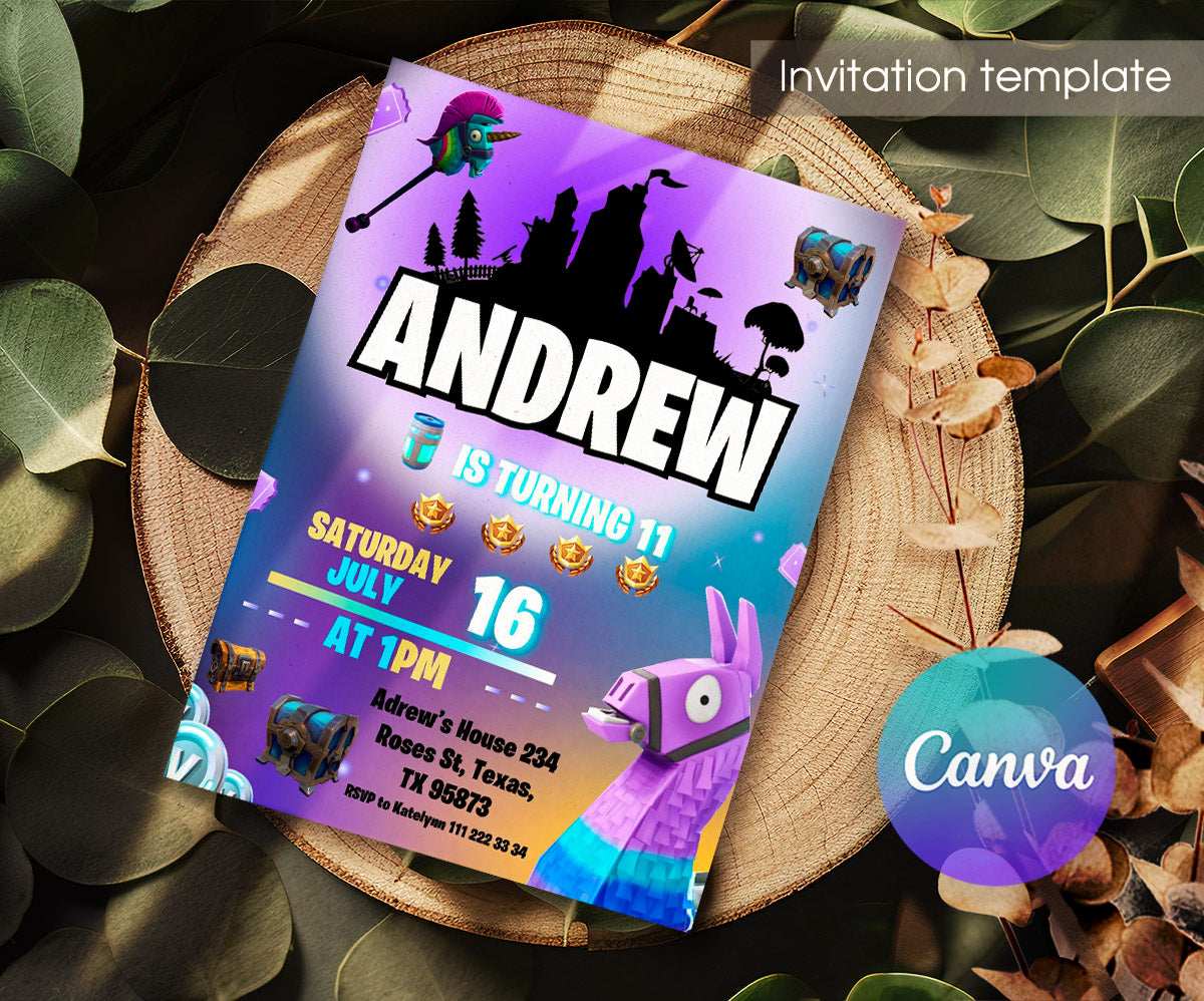 Fortnite Gamer customizable invitation template | Share or Print | boy | NW927