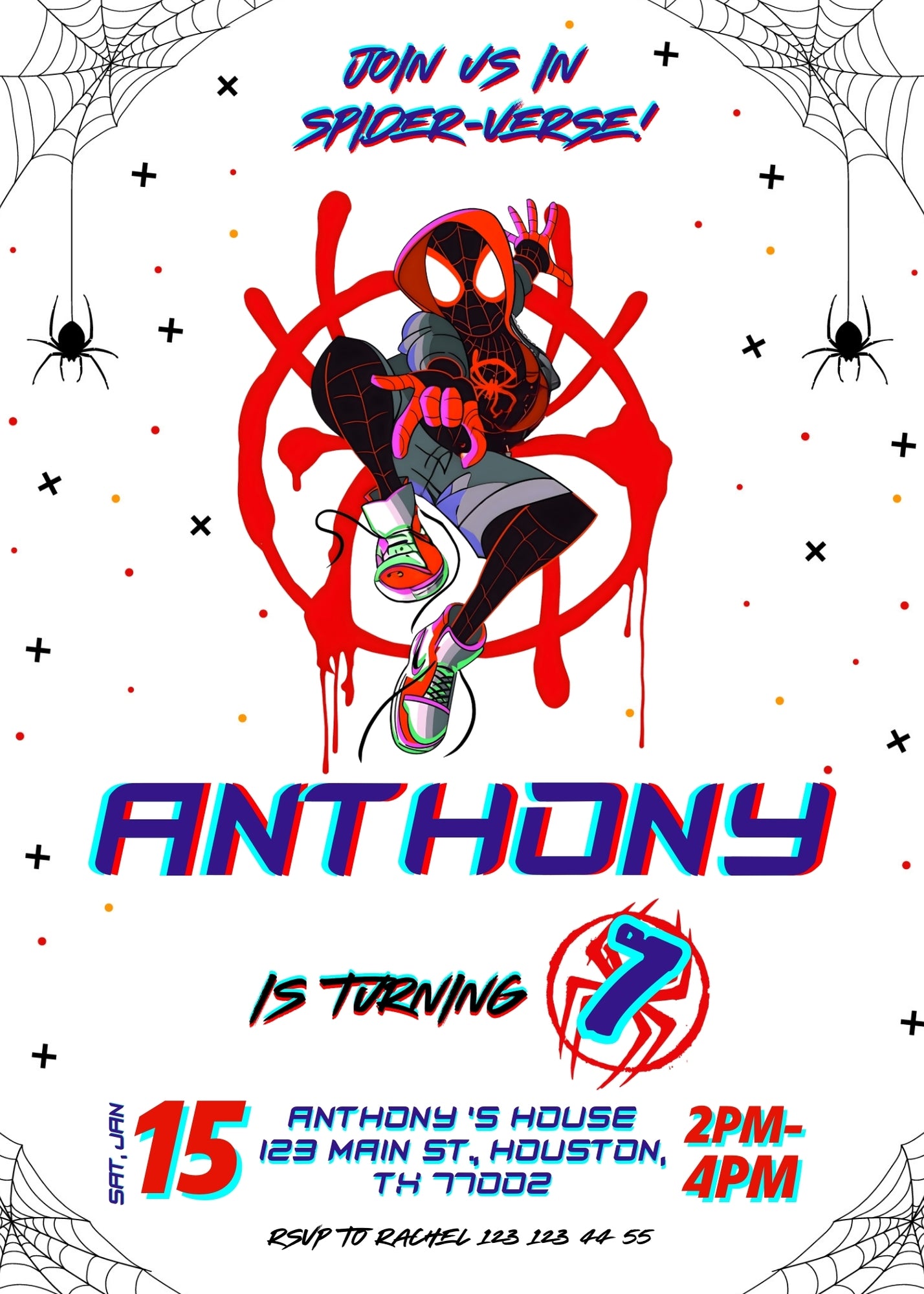 Spider Man Across the Spider-Verse customizable invitation template | Share or Print | boy | FJ413