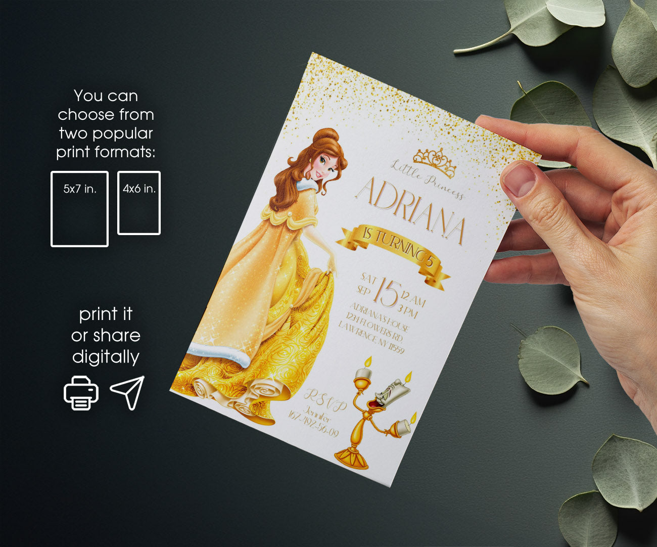 Belle Beauty And The Beast customizable invitation template | Share or Print | girl | EQ492