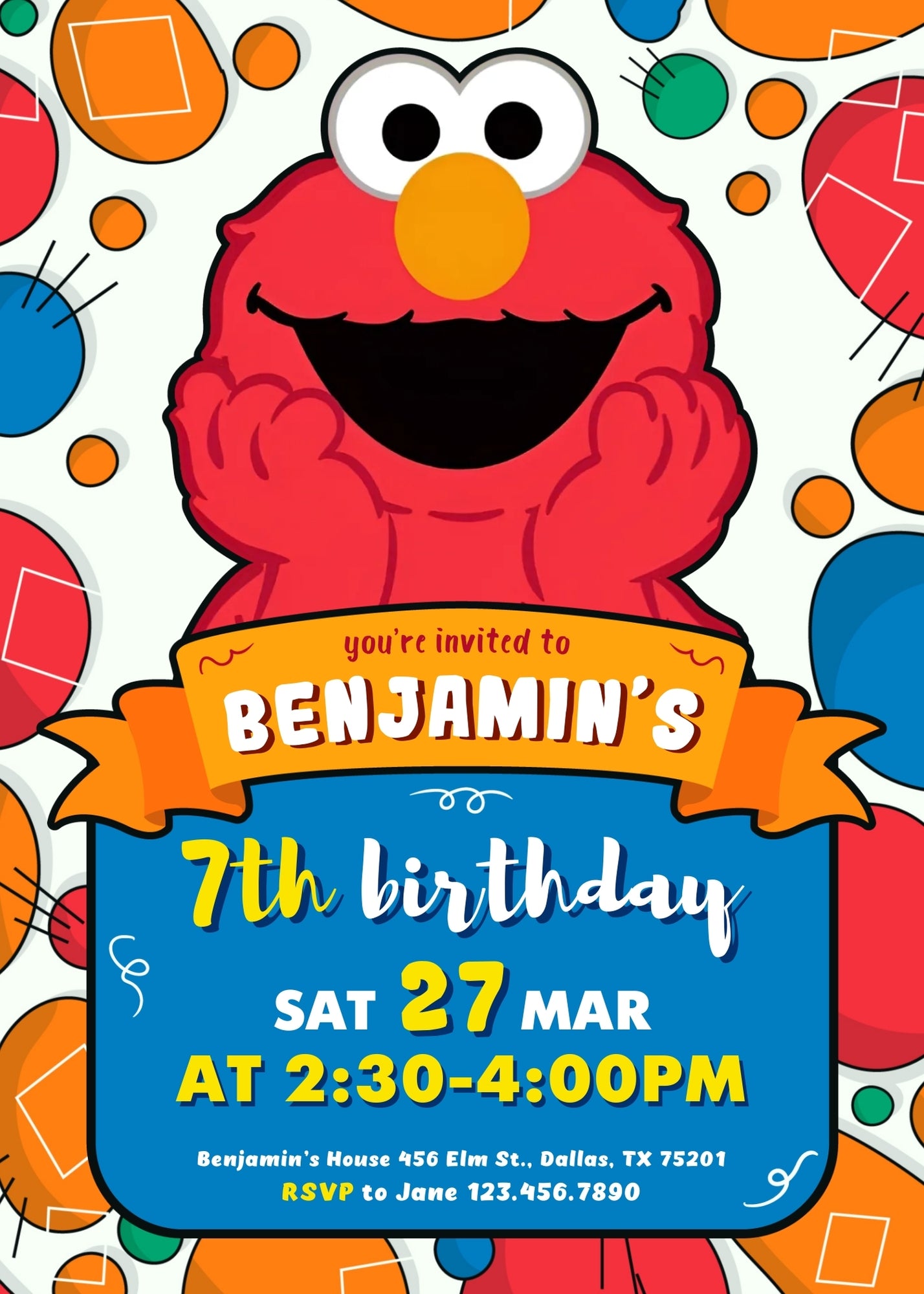 Sesame Street Elmo customizable invitation template | Share or Print | XT372