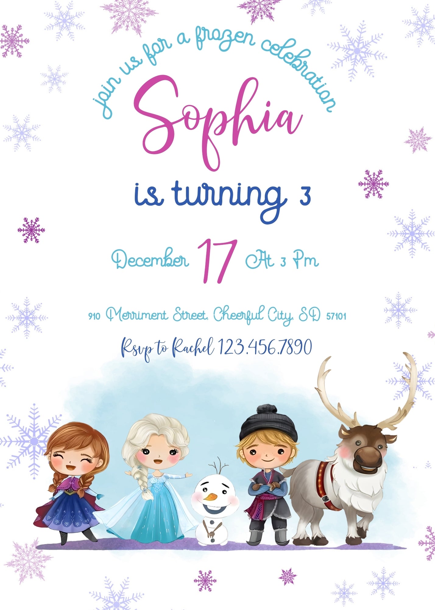 Frozen Elsa customizable invitation template | Share or Print | girl | ZD681