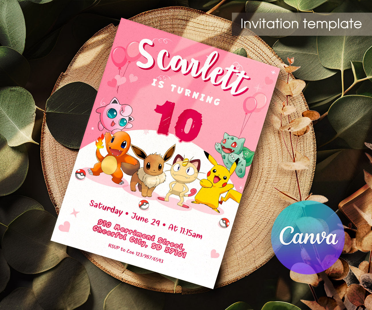 Pokemon Pikachu customizable invitation template | Share or Print | CM605