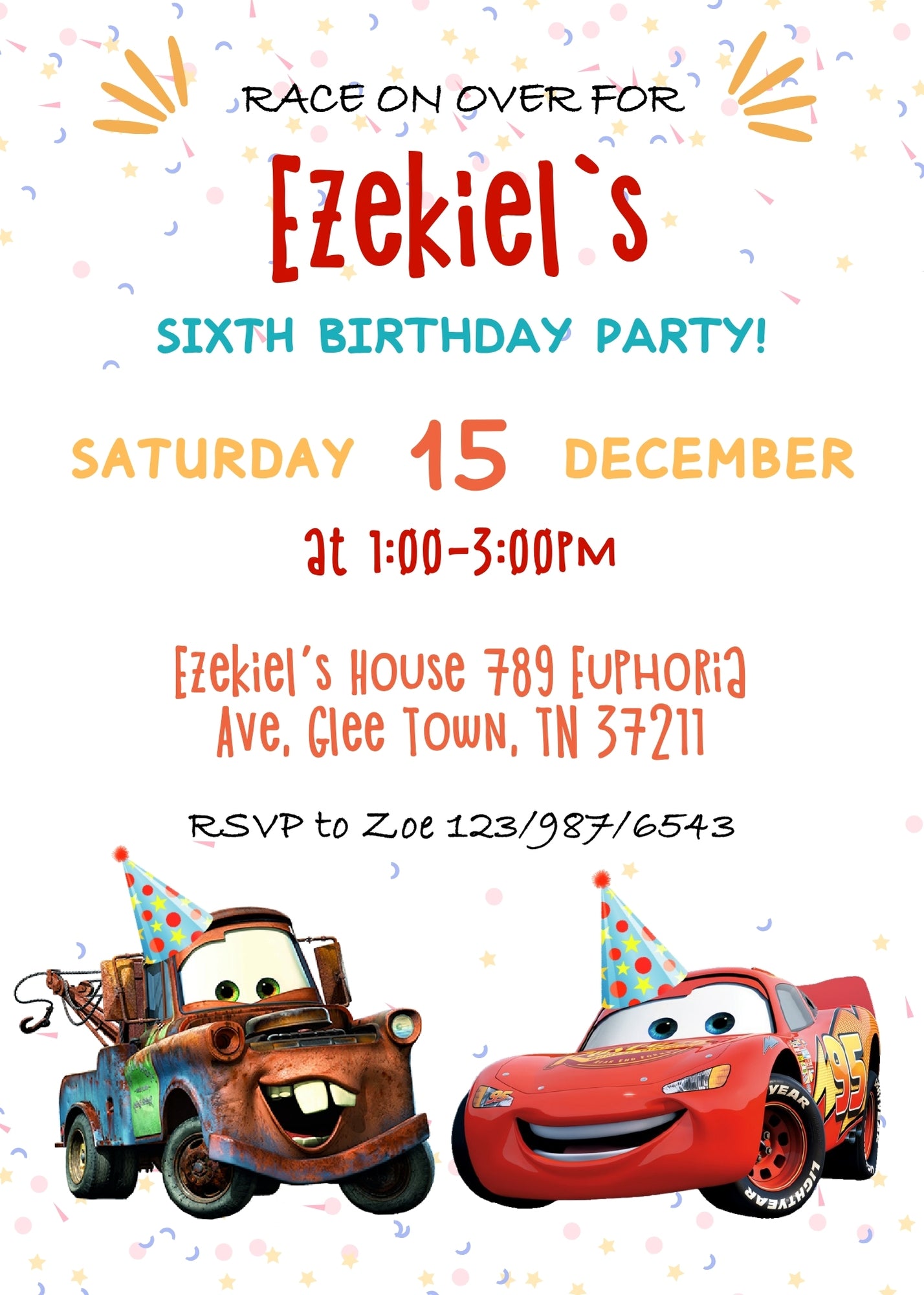Cars Lightning McQueen customizable invitation template | Share or Print | boy | JZ183