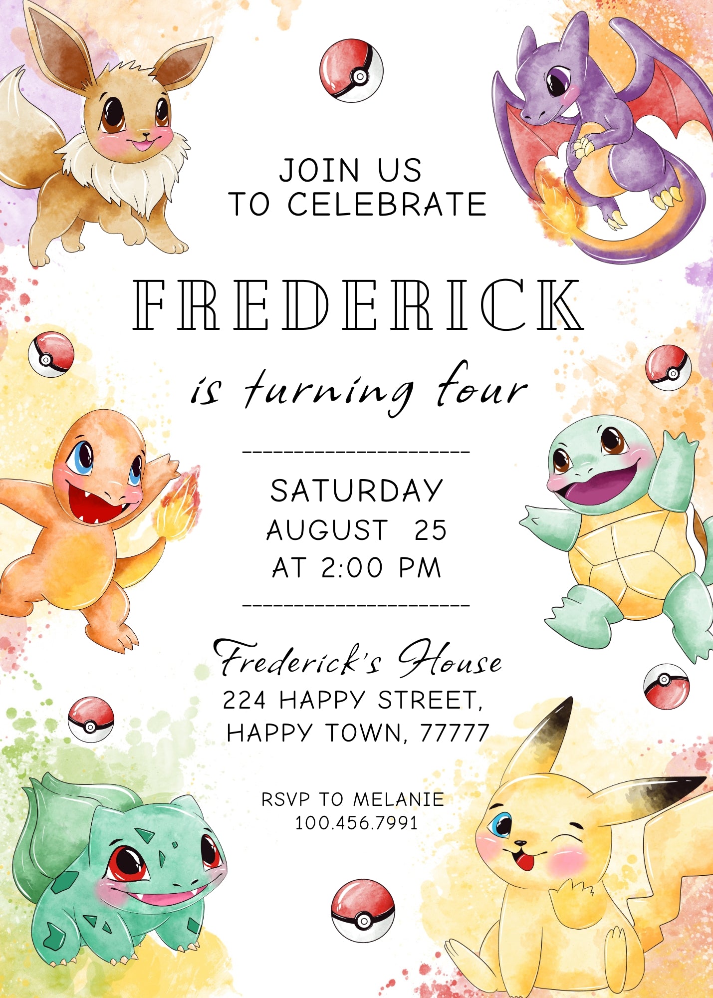 Pokemon Pikachu customizable invitation template | Share or Print | XD645