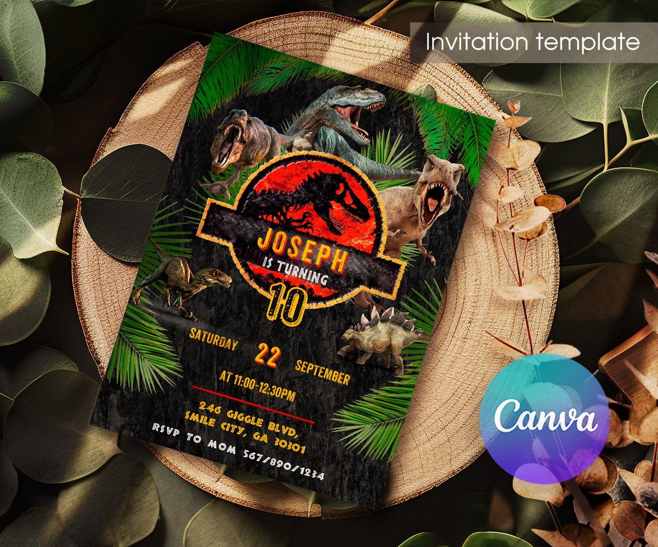 Jurassic Park Dinosaur customizable invitation template | Share or Print | MW110