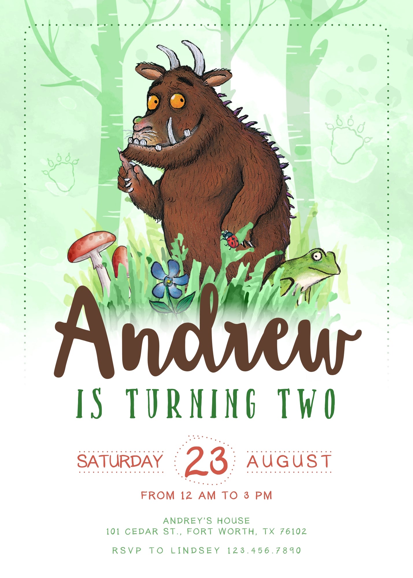 Gruffalo customizable invitation template | Share or Print | JP118
