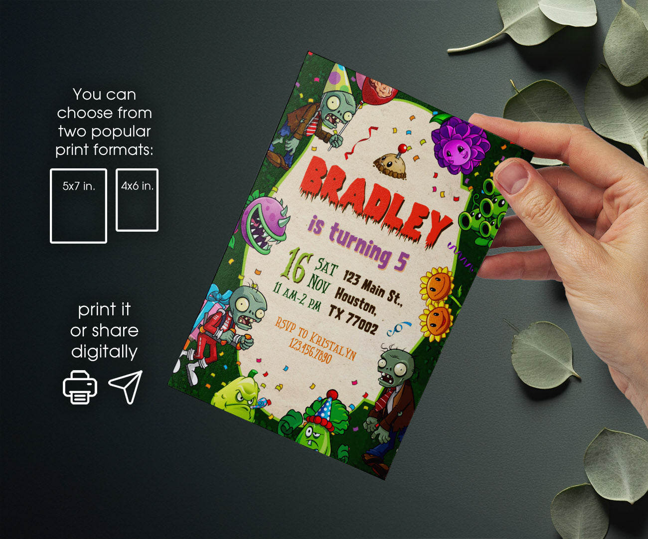 Plants vs Zombies Gamer customizable invitation template | Share or Print | CM882