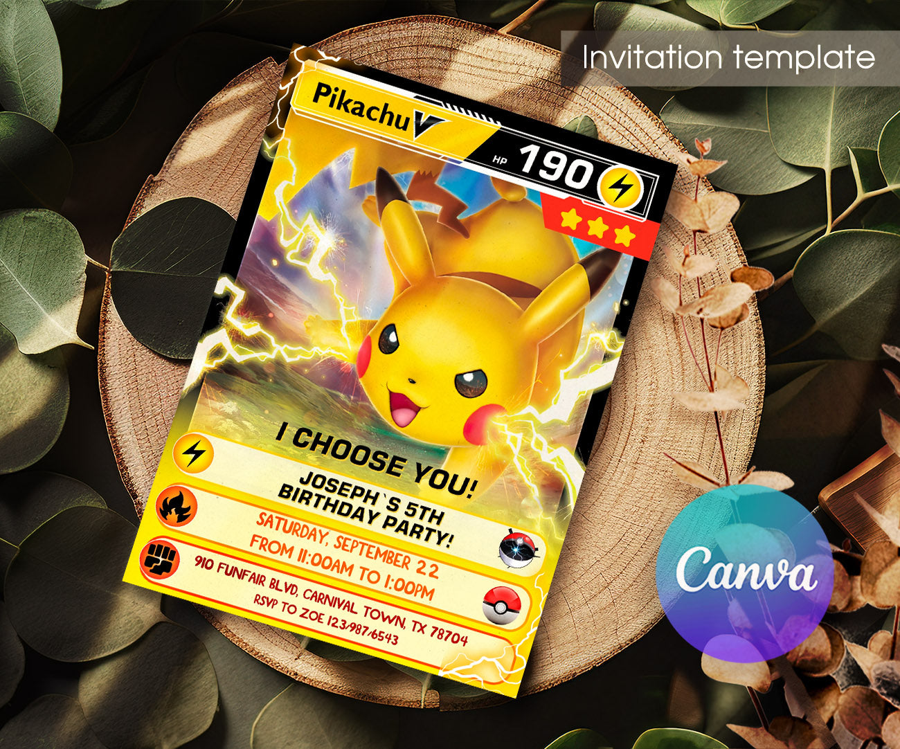 Pokemon Pikachu customizable invitation template | Share or Print | OP915