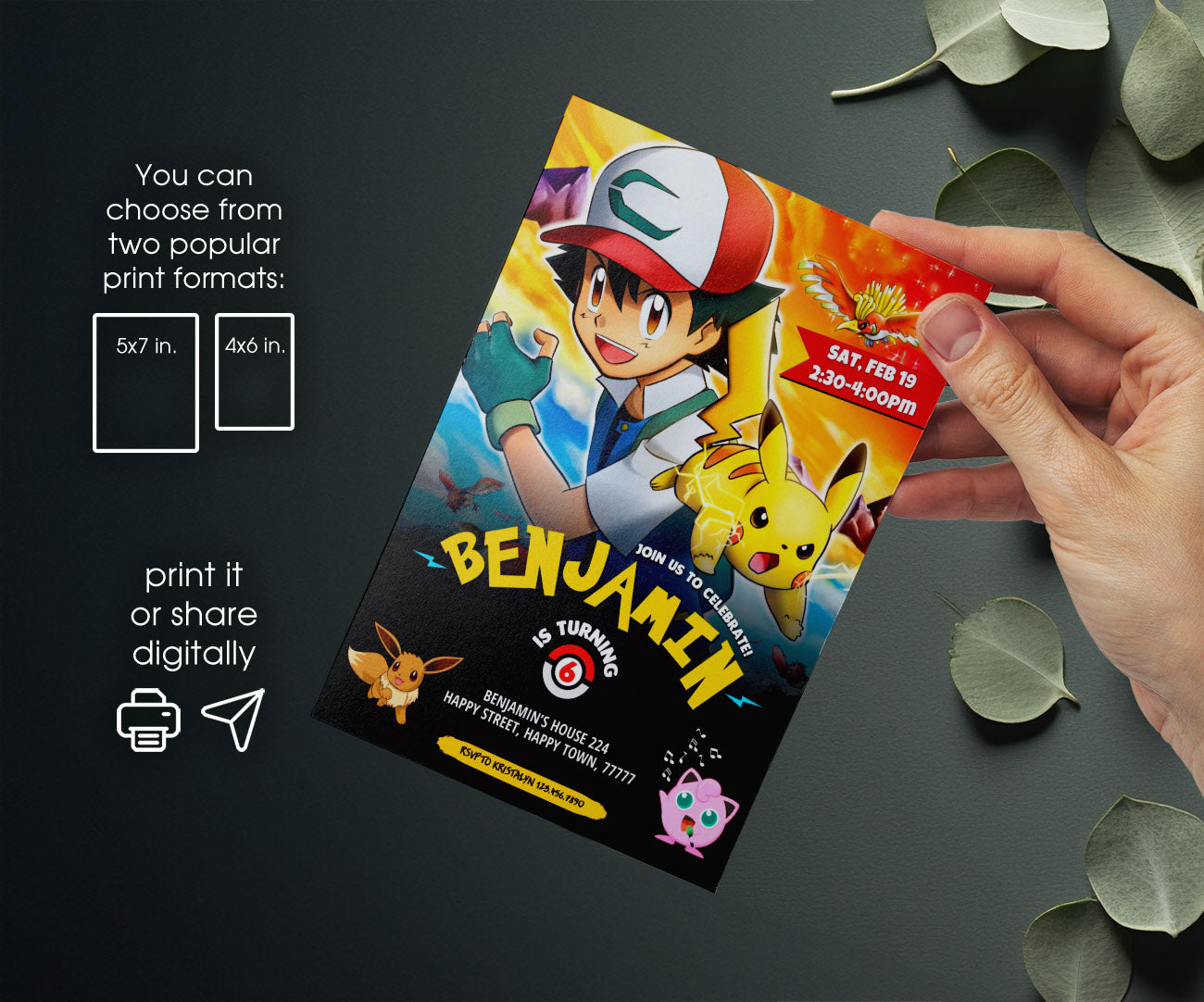Pokemon Pikachu customizable invitation template | Share or Print | WU235