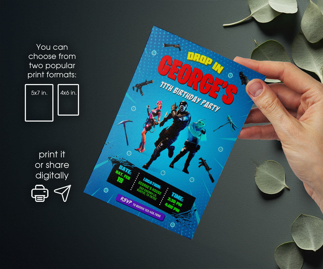Fortnite Gamer customizable invitation template | Share or Print | boy | SM015