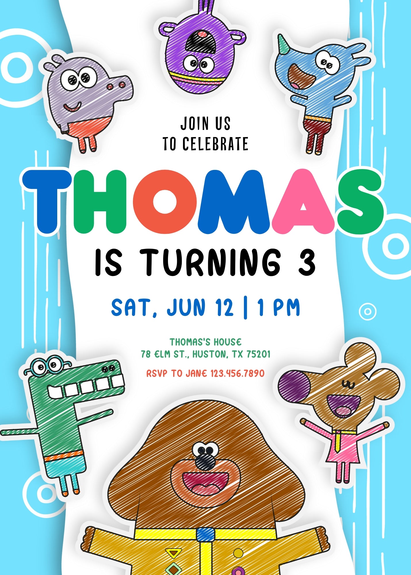 Hey Duggee customizable invitation template | Share or Print | QE719