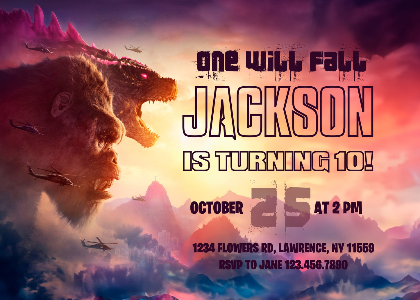 Godzilla X King Kong customizable invitation template | Share or Print | SE494