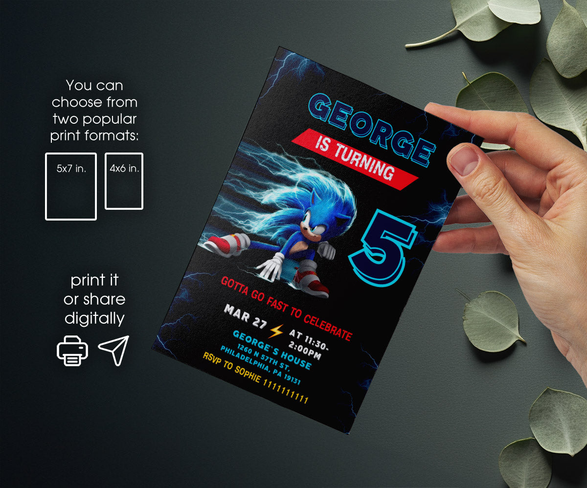Sonic the Hedgehog customizable invitation template | Share or Print | ZP410