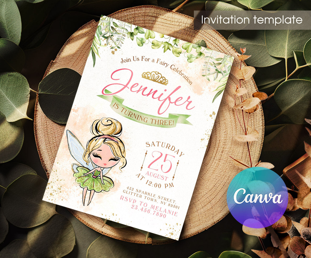 Tinker Bell Fairy Princess customizable invitation template | Share or Print | girl | BC408