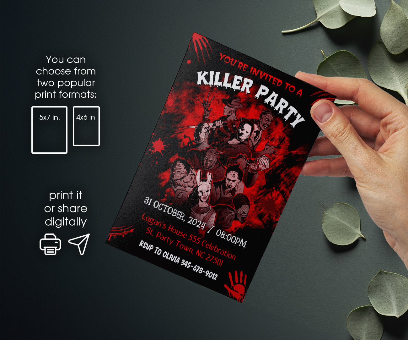 Horror Killer Movie Party customizable invitation template | Share or Print | LN214
