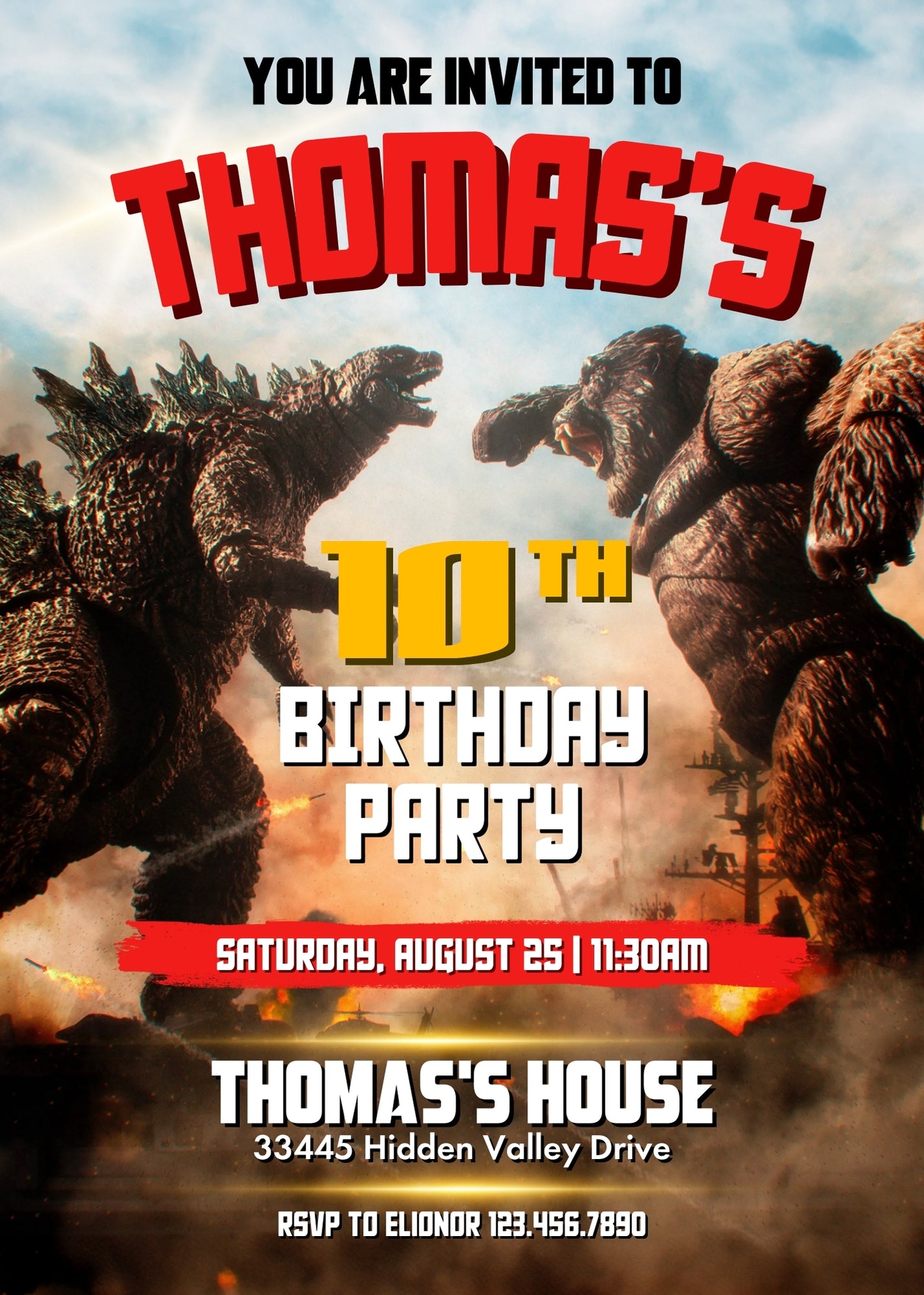 Godzilla X King Kong customizable invitation template | Share or Print | AW924