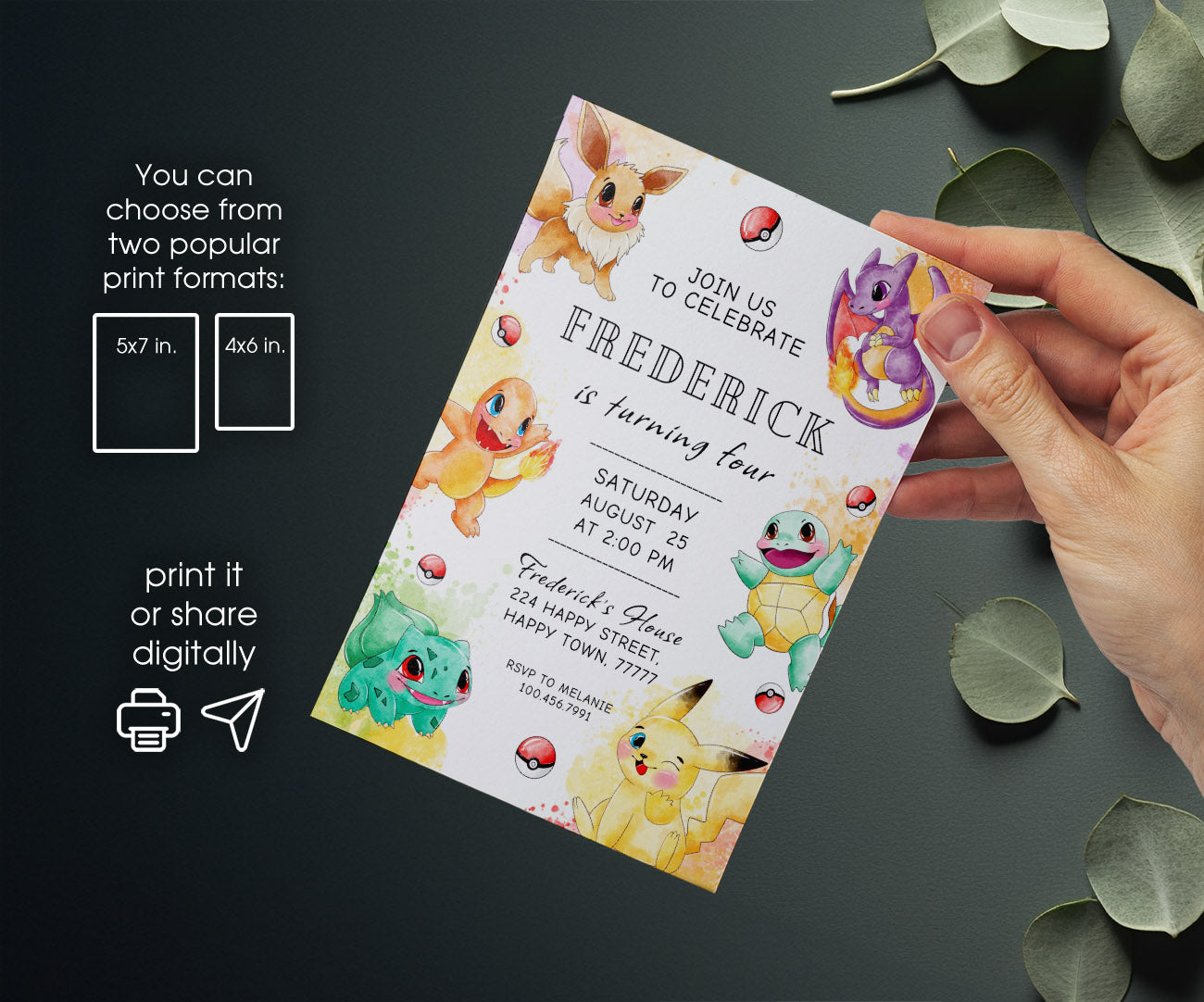 Pokemon Pikachu customizable invitation template | Share or Print | XD645