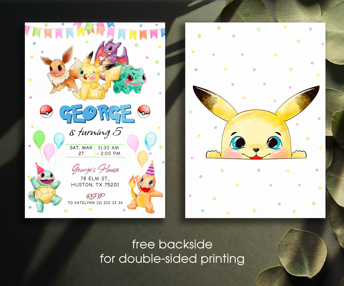 Pokemon Pikachu customizable invitation template | Share or Print | JJ276