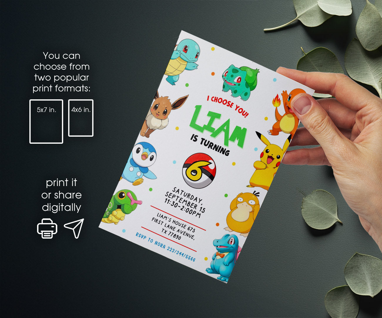 Pokemon Pikachu customizable invitation template | Share or Print | GF802