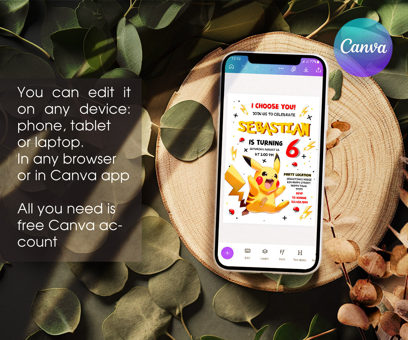 Pokemon Pikachu customizable invitation template | Share or Print | MW721