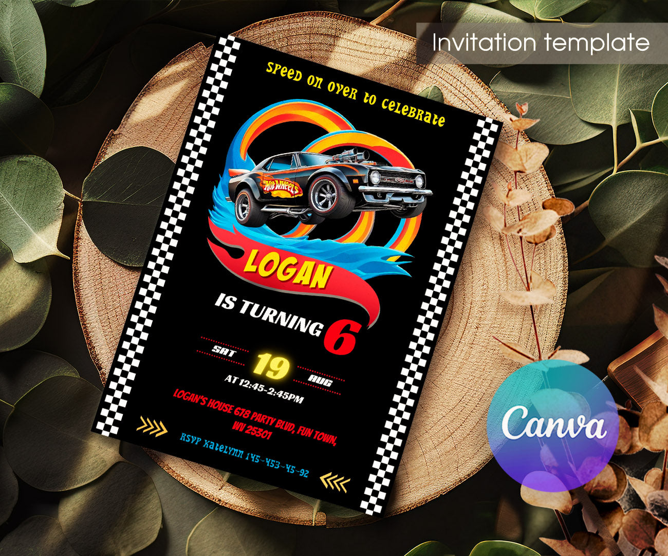 Hot Wheels Racing customizable invitation template | Share or Print | boy | DH780
