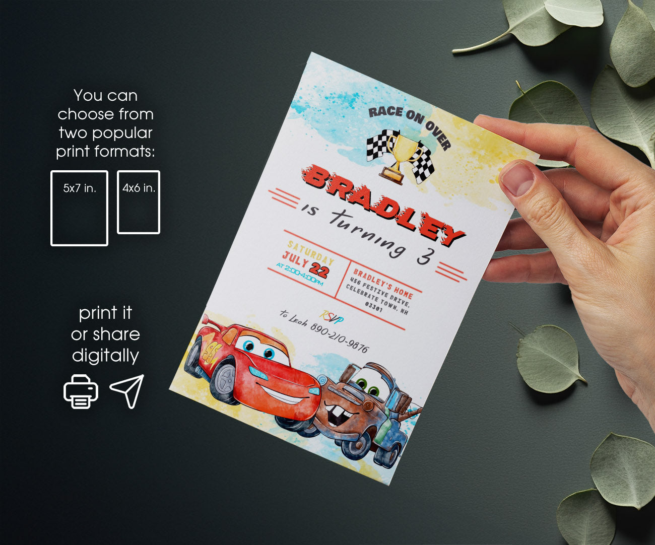 Cars Lightning McQueen customizable invitation template | Share or Print | boy | DM400