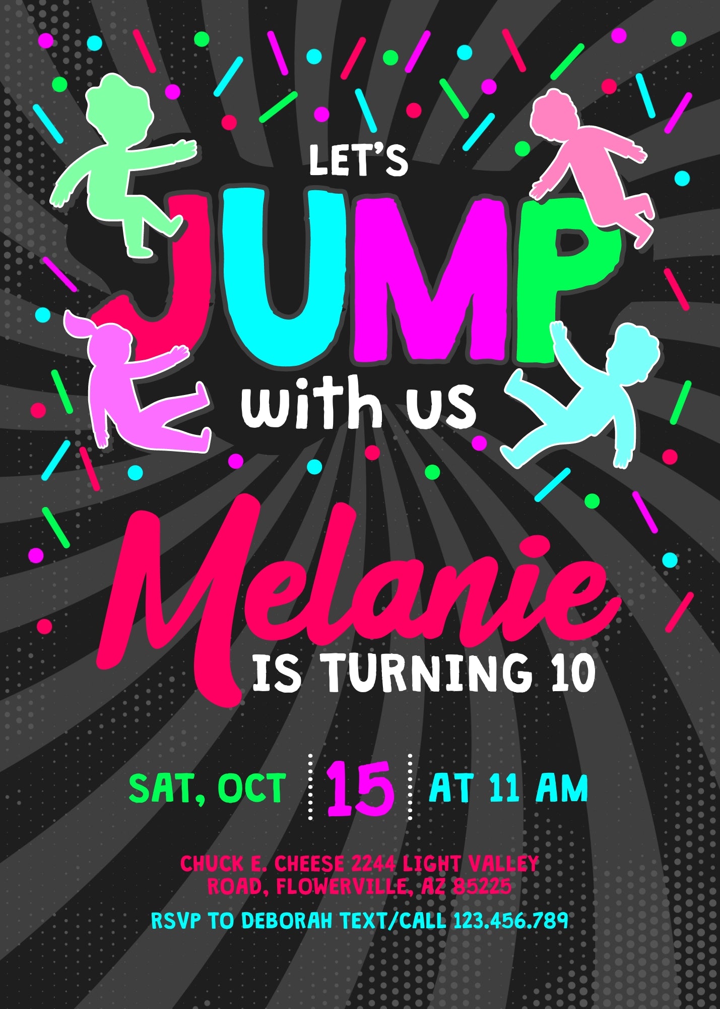 Trampoline Jump Party customizable invitation template | Share or Print | ZC210