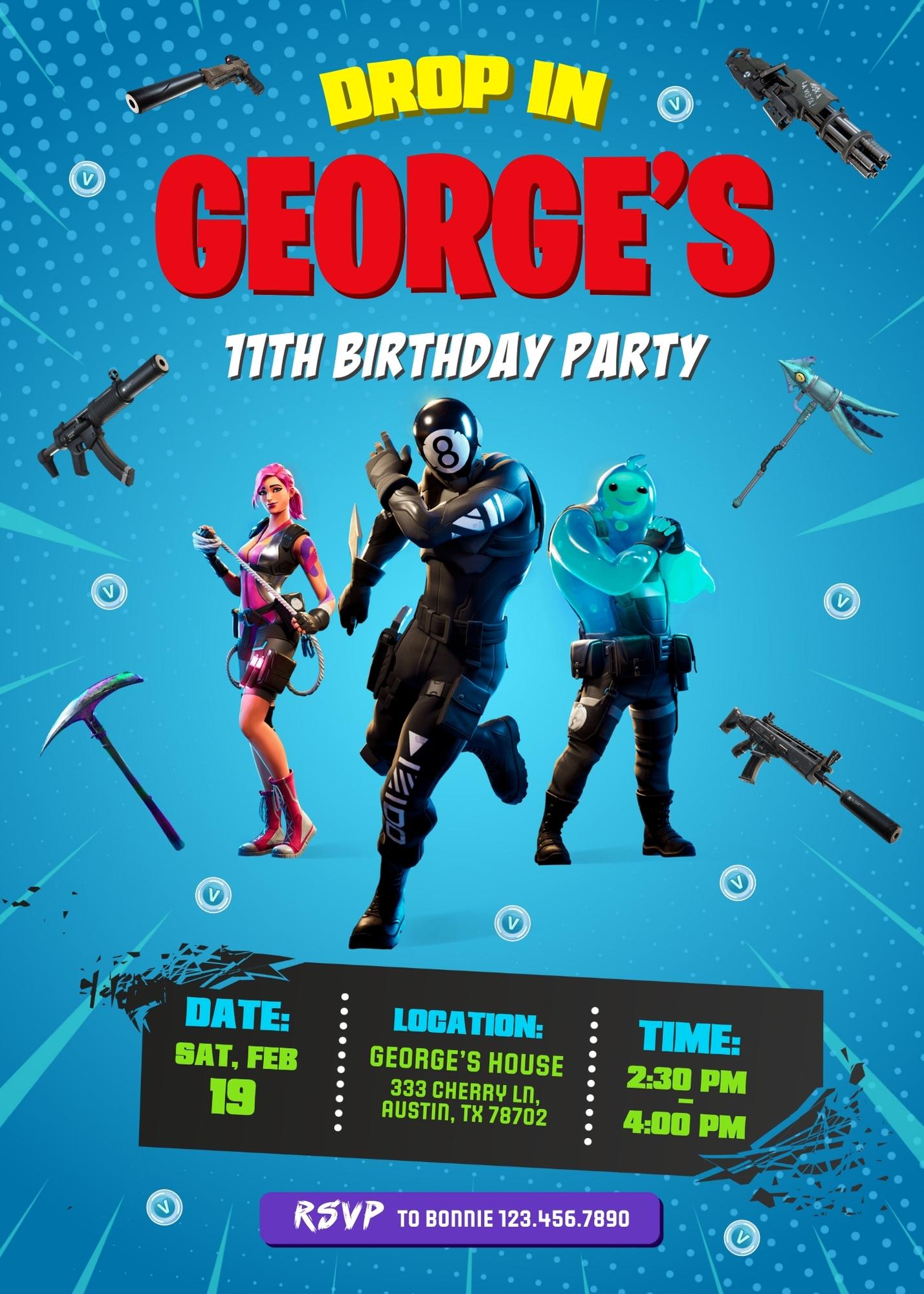 Fortnite Gamer customizable invitation template | Share or Print | boy | SM015
