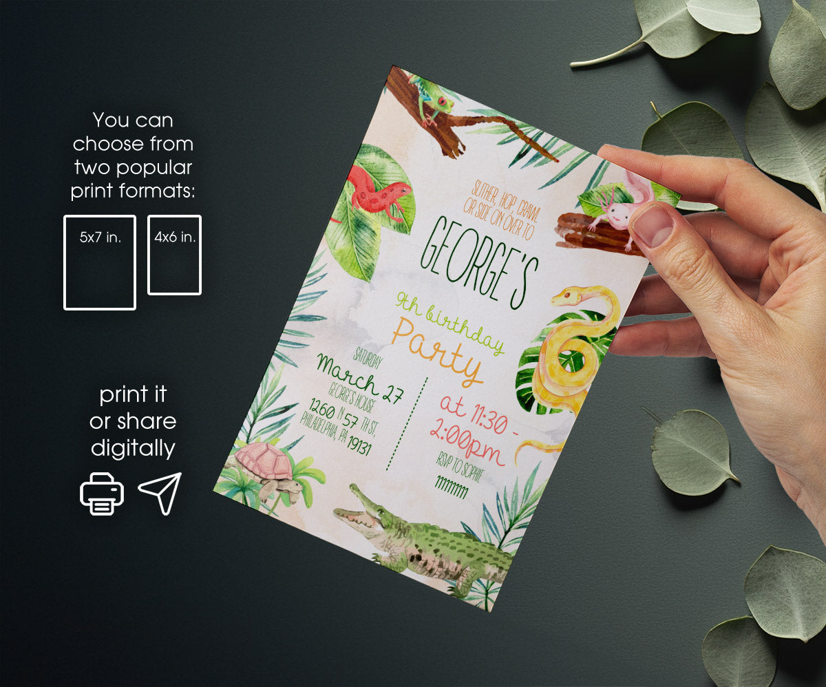 Reptile Lizard Snake customizable invitation template | Share or Print | UX208