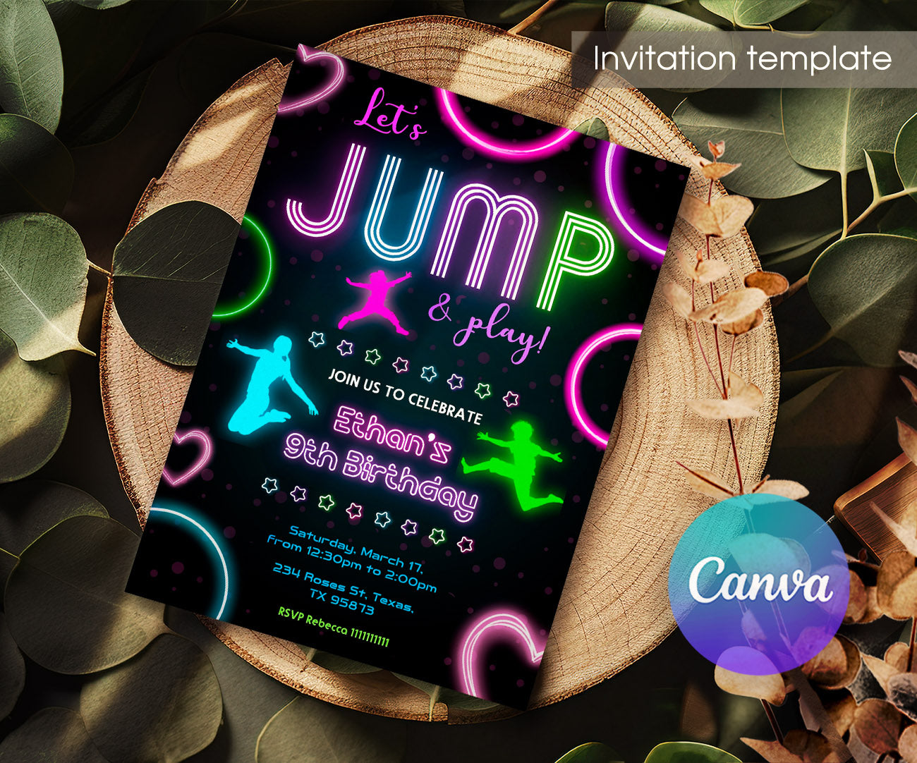 Trampoline Jump Party customizable invitation template | Share or Print | OO350
