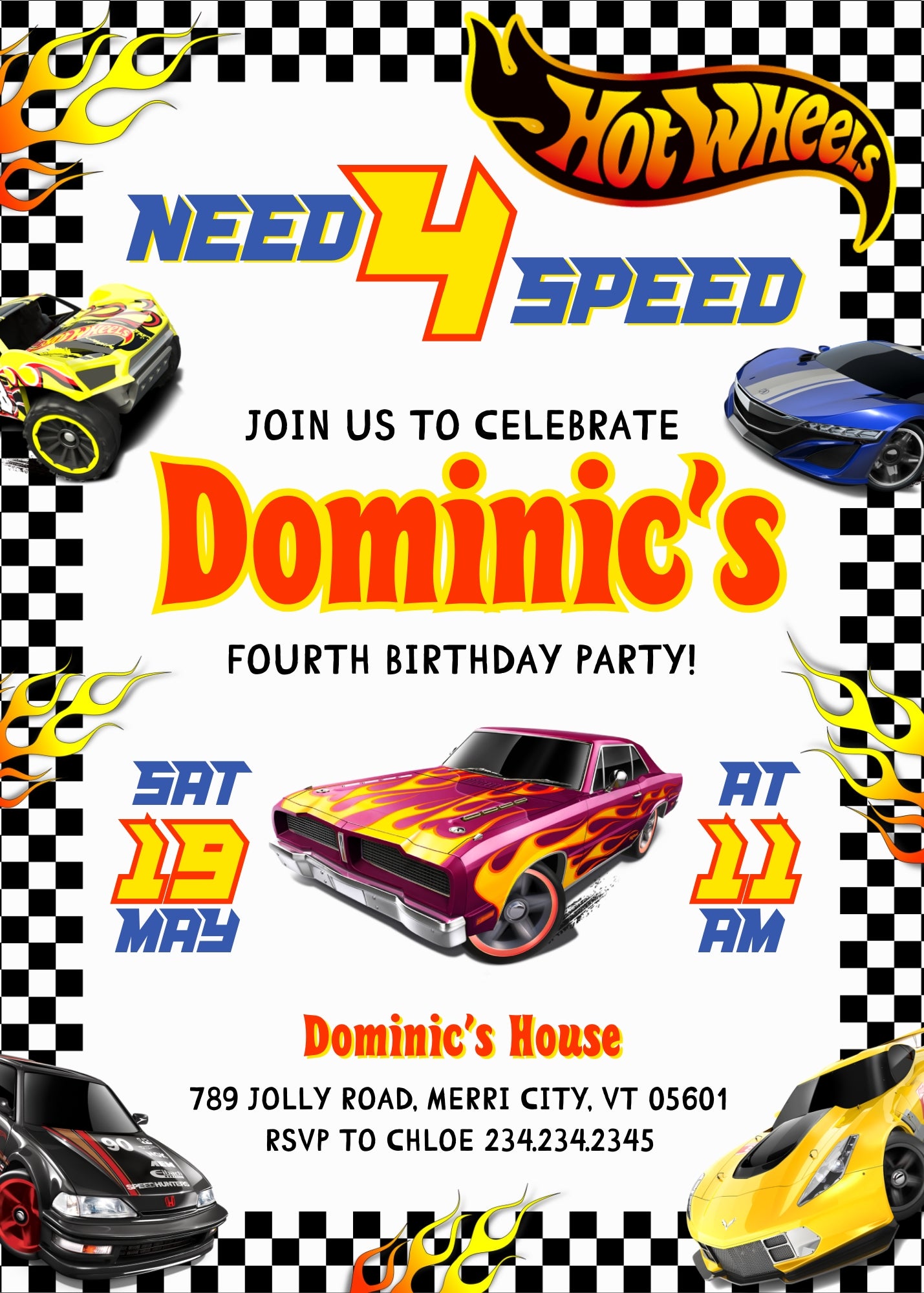 Hot Wheels Need Four Speed customizable invitation template | Share or Print | boy | YO264