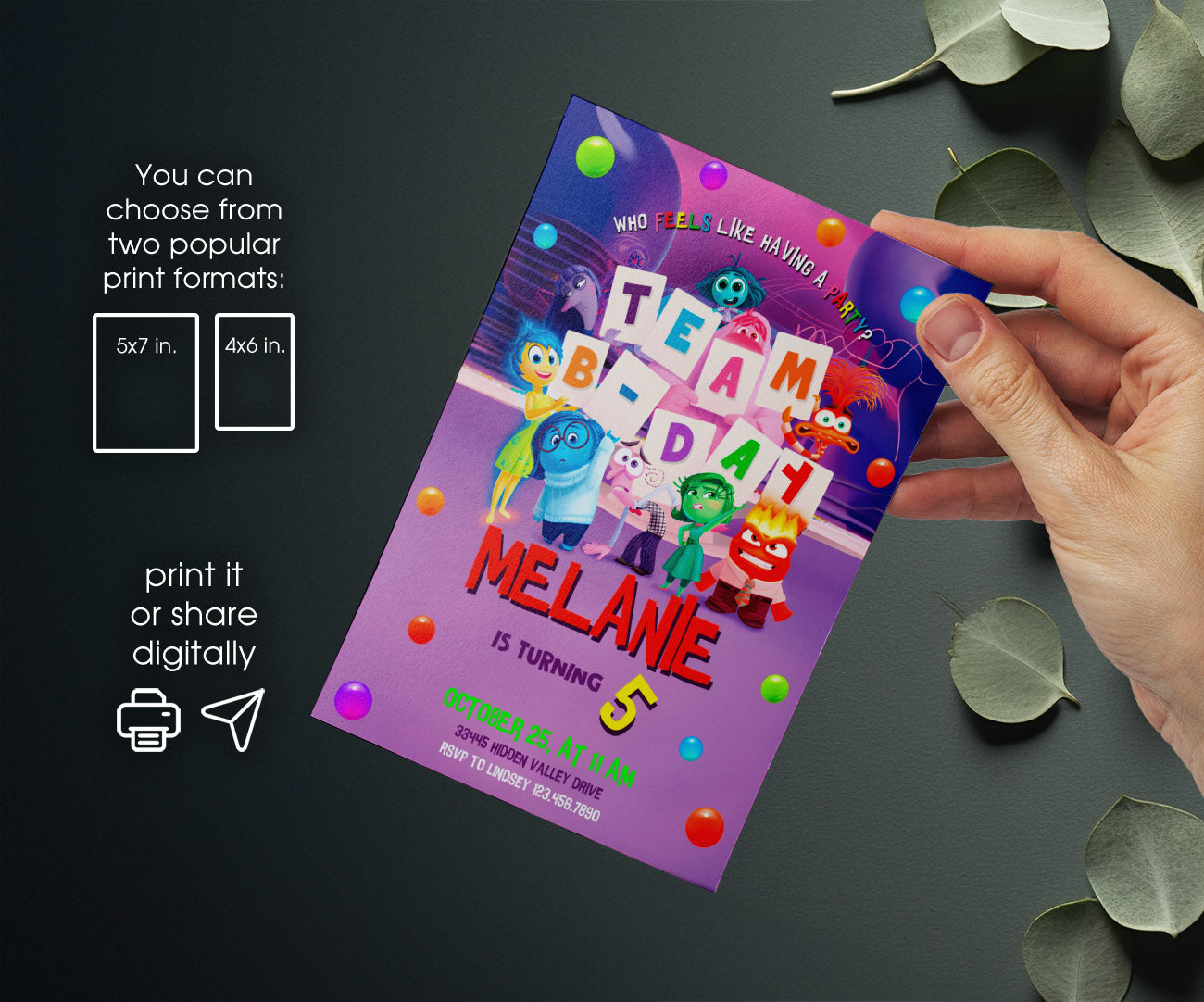 Inside Out 2 customizable invitation template | Share or Print | VV134