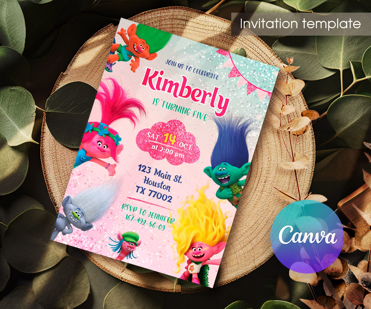 Trolls Poppy customizable invitation template | Share or Print | HJ815