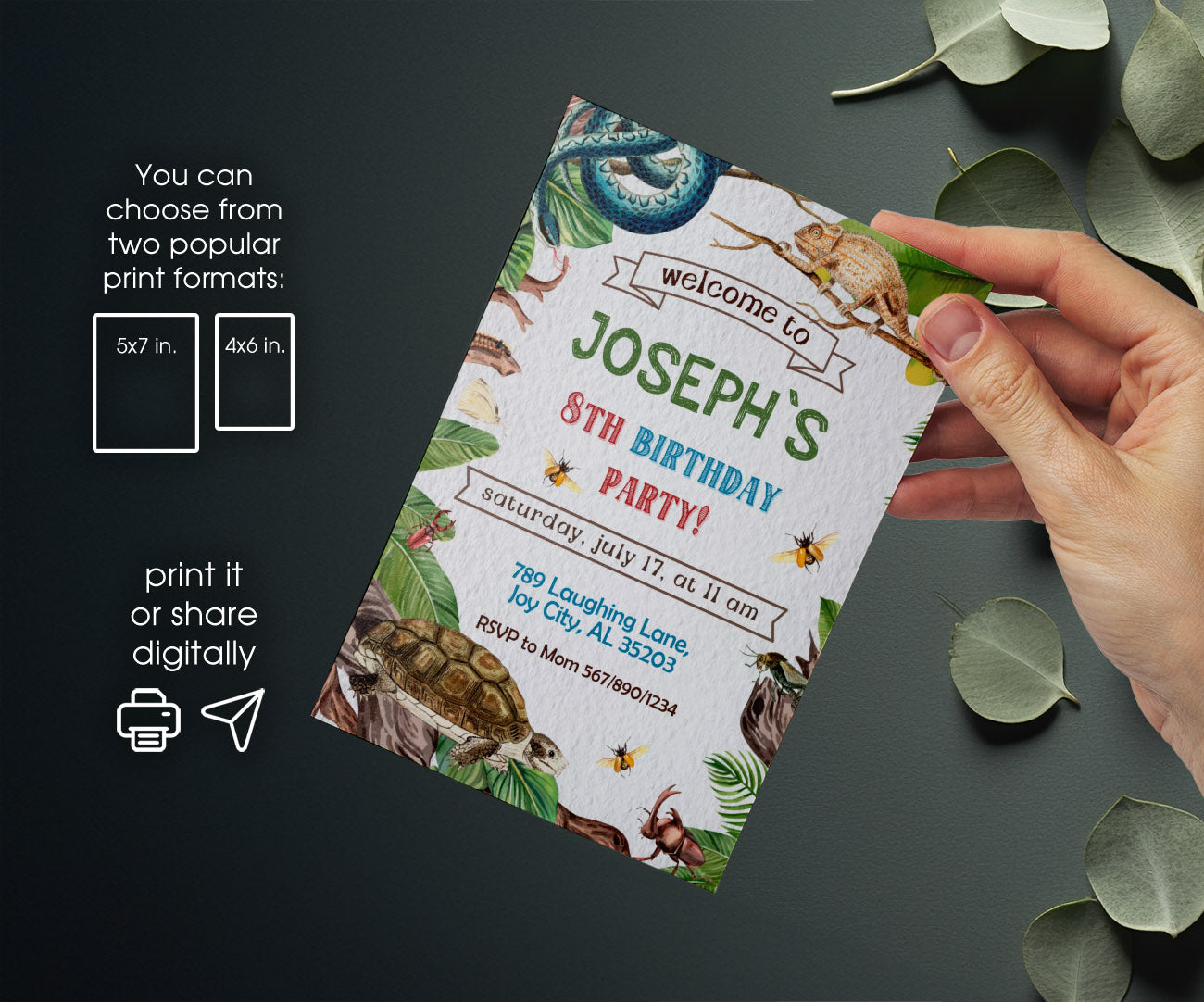 Reptile Lizard Snake customizable invitation template | Share or Print | XV714