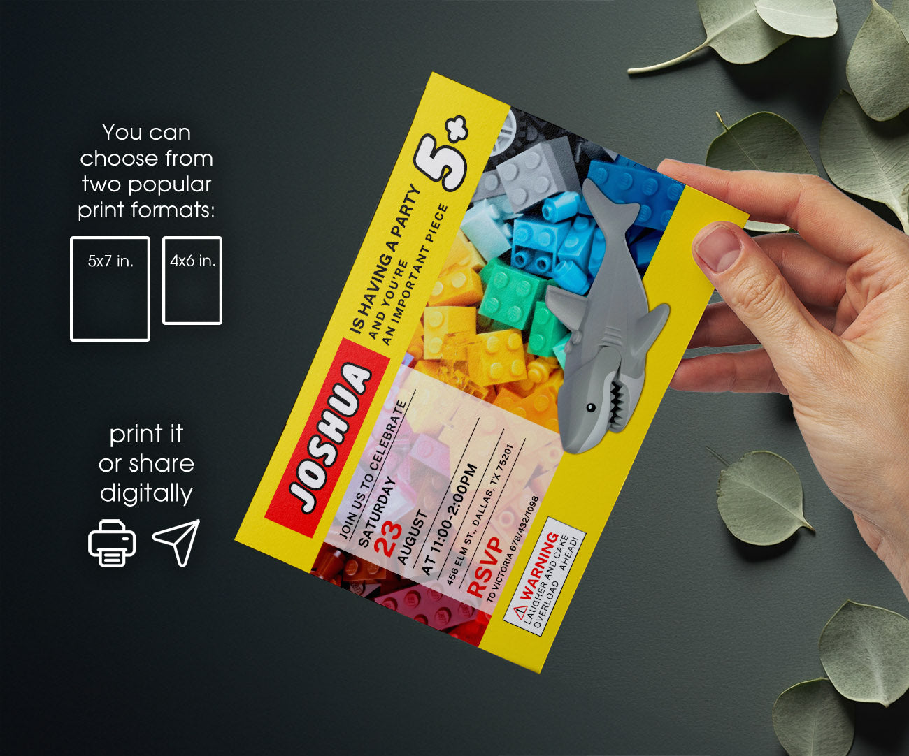 Lego Shark Jaws customizable invitation template | Share or Print | VL489