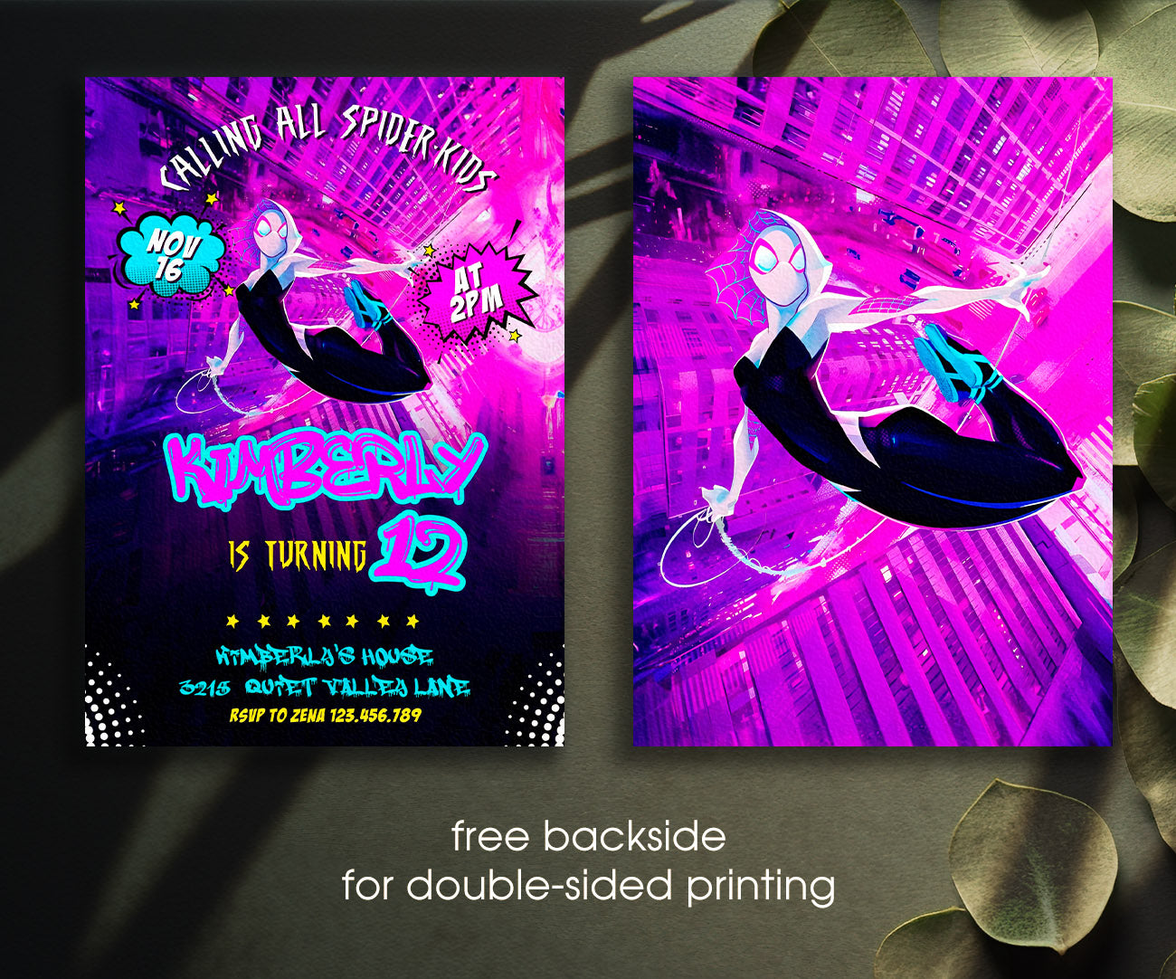 Spider Gwen Ghost Spidey customizable invitation template | Share or Print | girl | XG228