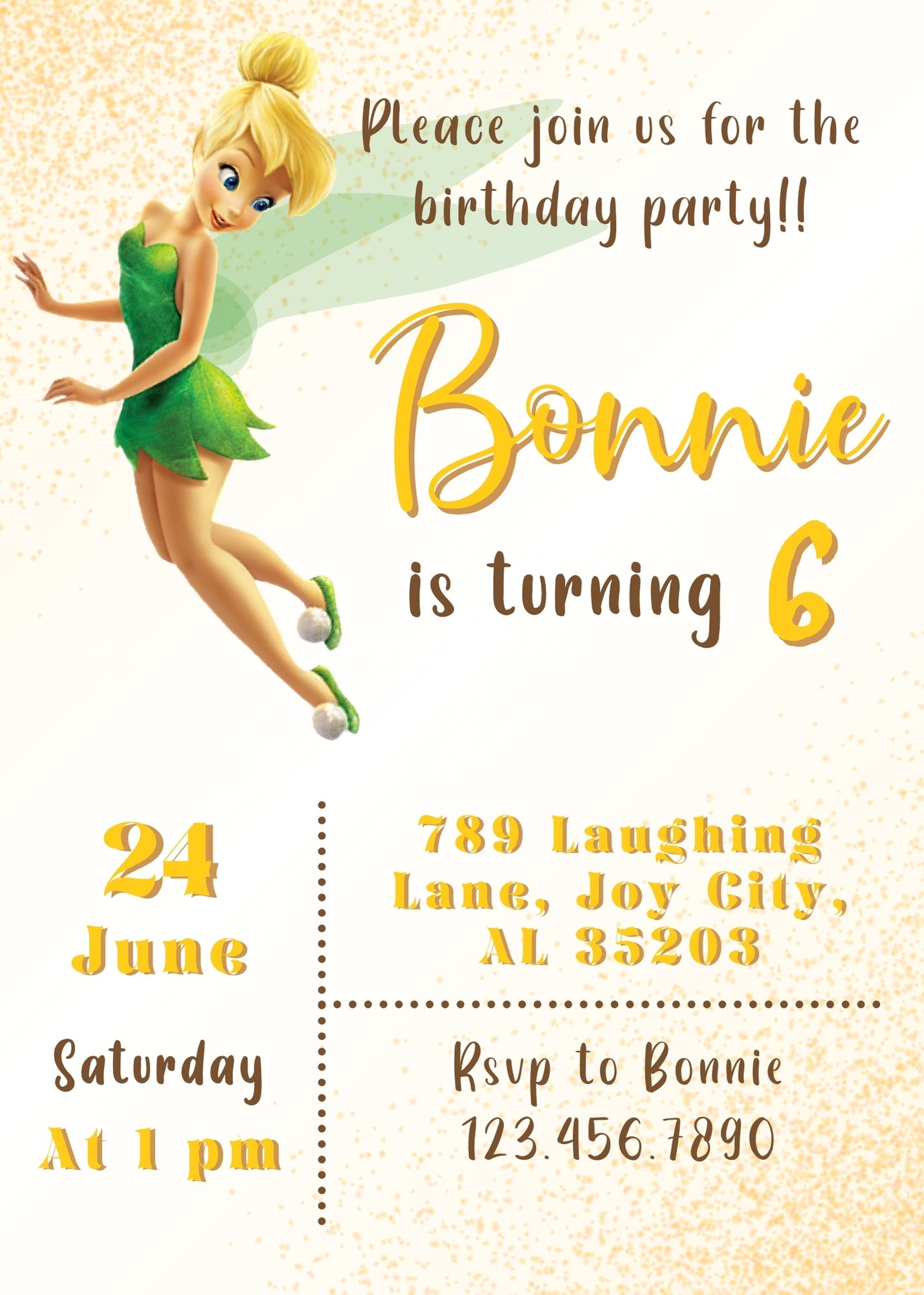 Tinker Bell Fairy Princess customizable invitation template | Share or Print | girl | QW423