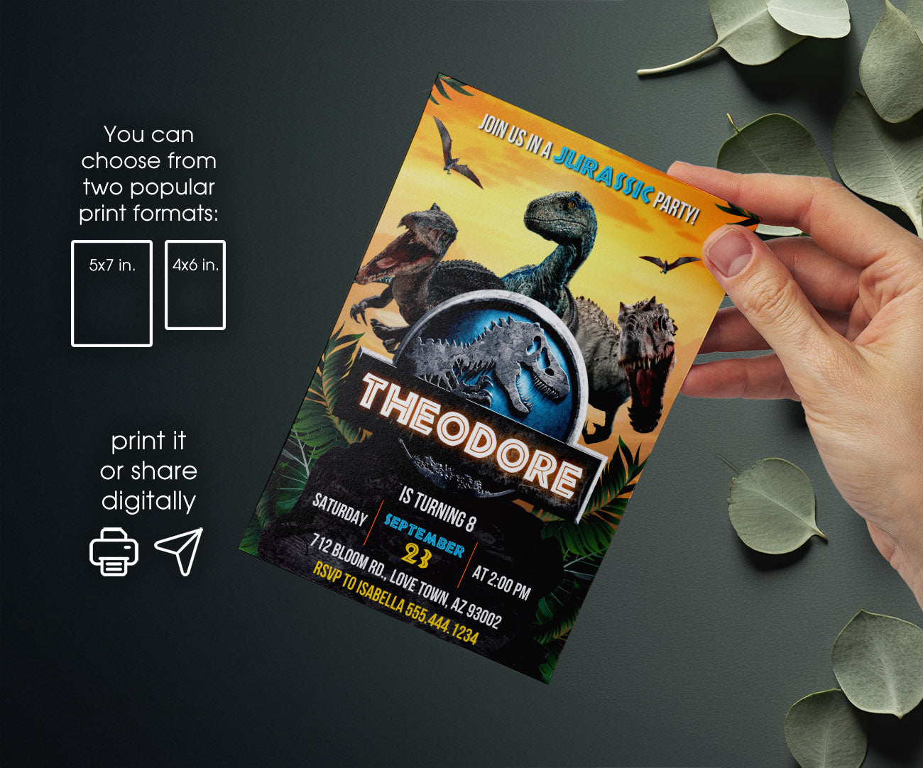 Jurassic World Dinosaur customizable invitation template | Share or Print | SS931