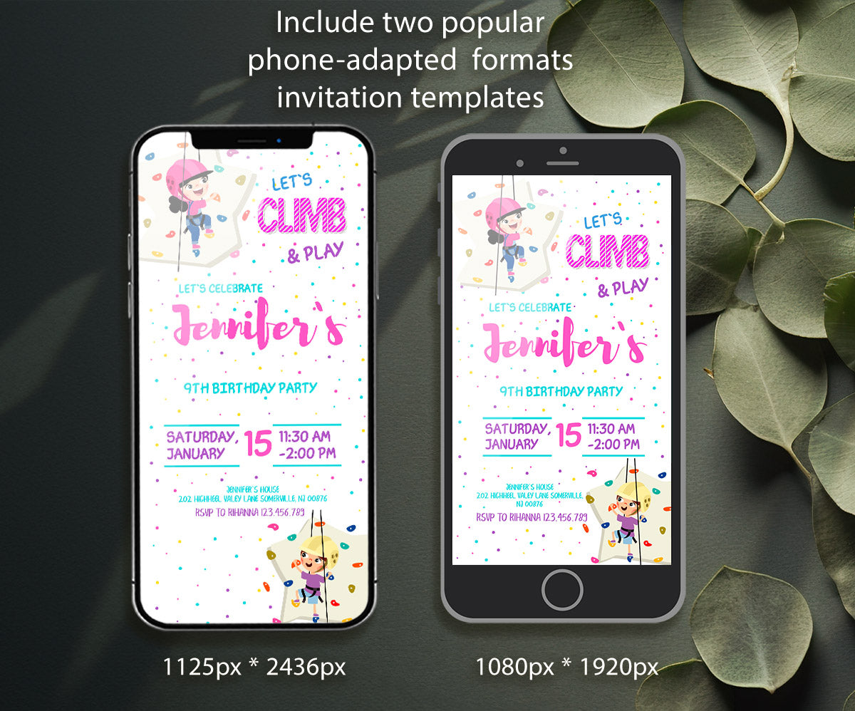 Rock Climbing customizable invitation template | Share or Print | KH743