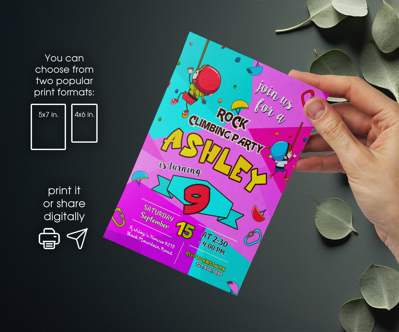 Rock Climbing customizable invitation template | Share or Print | BW805