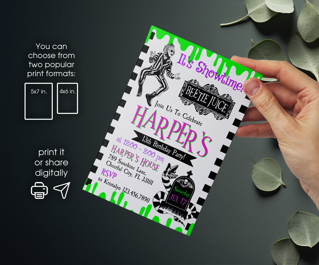 Beetlejuice Halloween customizable invitation template | Share or Print | HB157