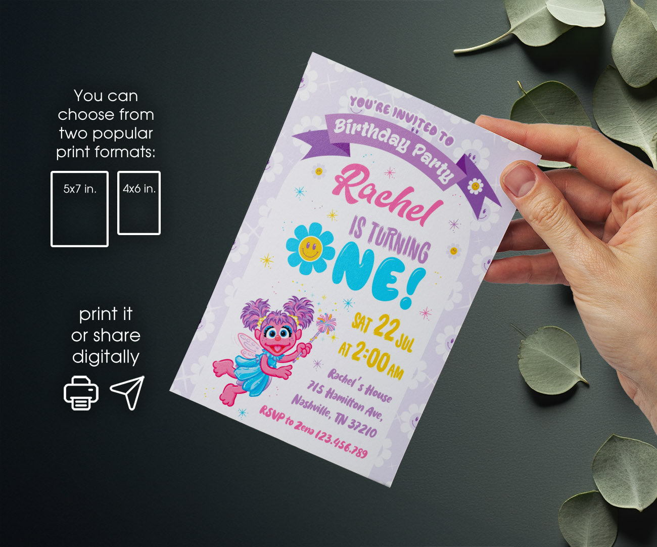 Sesame Street Abby Cadabby customizable invitation template | Share or Print | girl | KN120