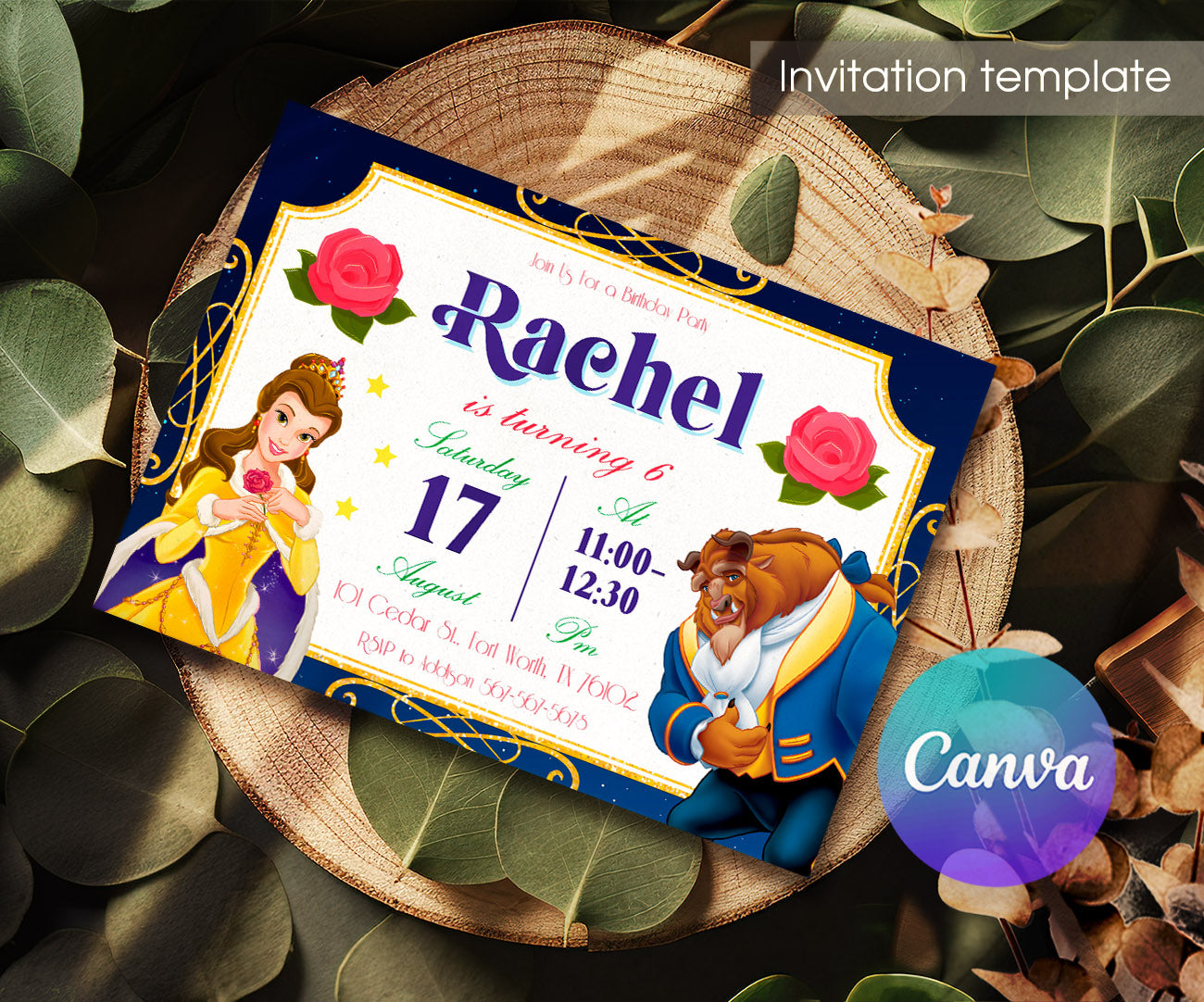 Belle and the Beast customizable invitation template | Share or Print | EF036