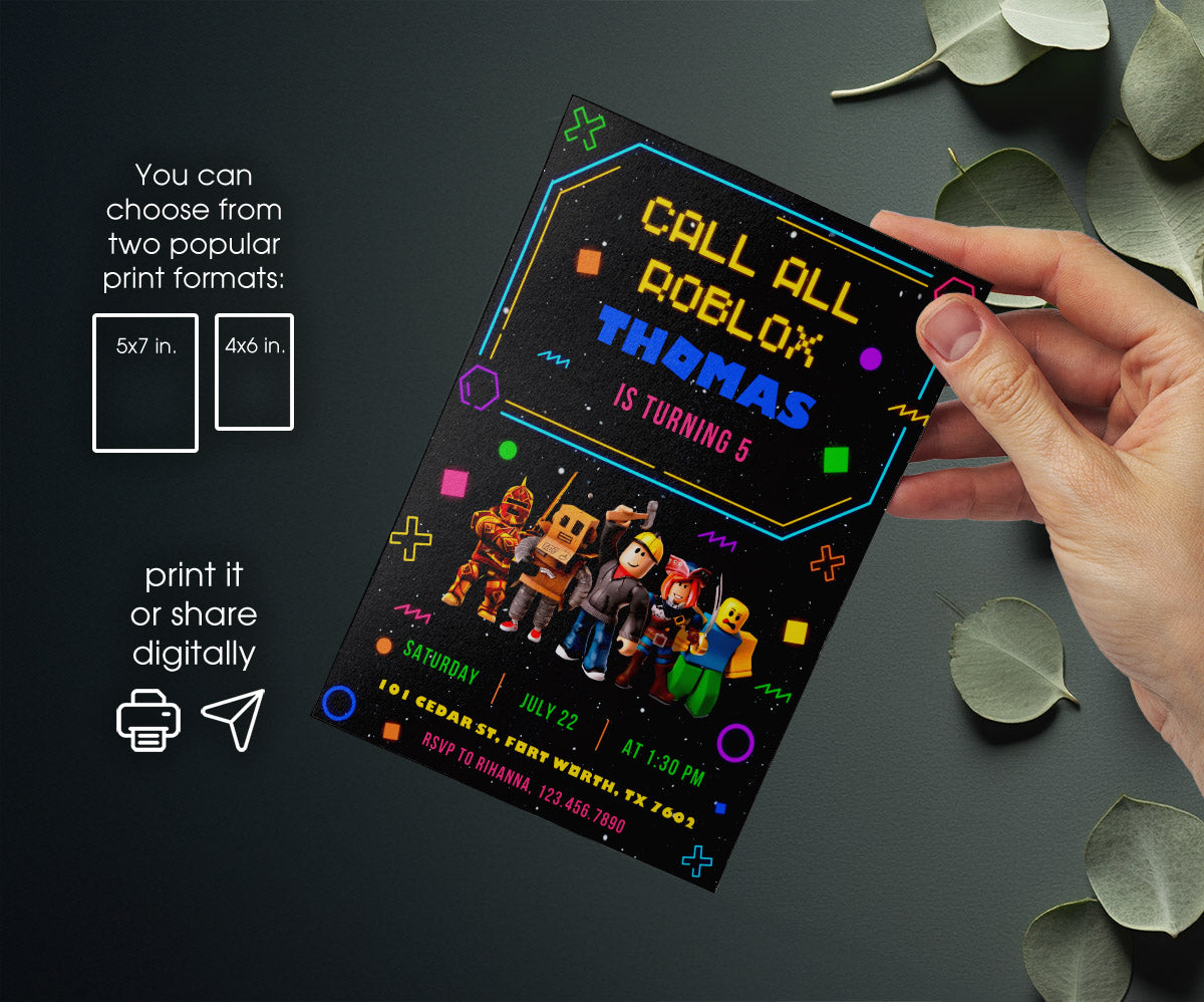 Roblox Gamer customizable invitation template | Share or Print | MW316