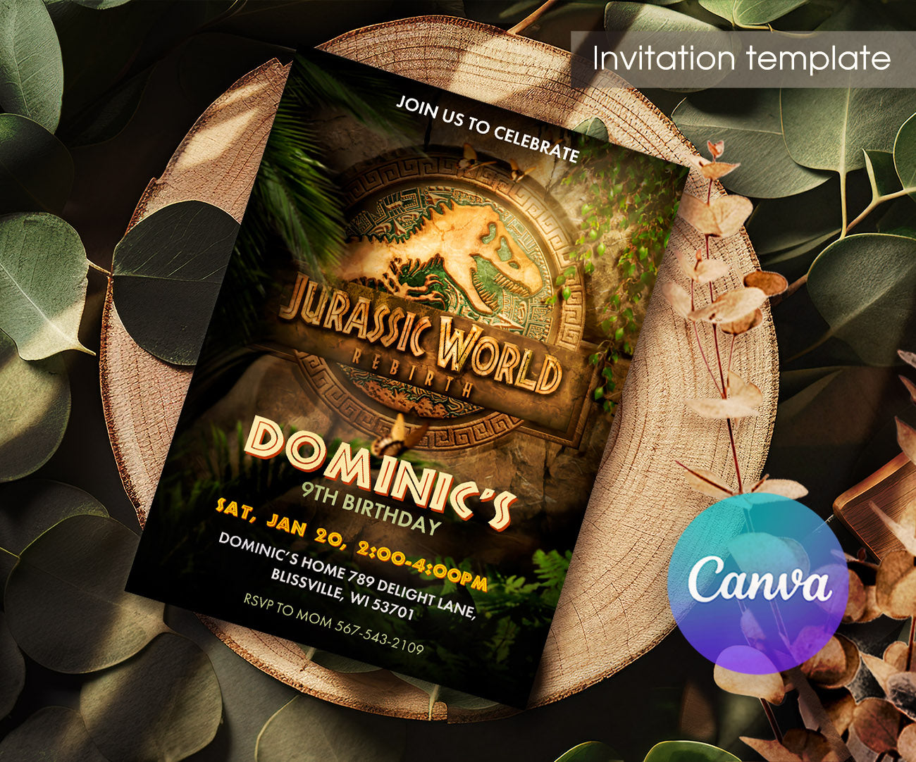 Jurassic World Rebirth Dinosaur customizable invitation template | Share or Print | WA079